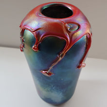 Load image into Gallery viewer, JOHN DITCHFIELD GLASFORM Large Black Lustre Vase with Dripping Red Lava Glass Decorations
