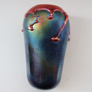 JOHN DITCHFIELD GLASFORM Large Black Lustre Vase with Dripping Red Lava Glass Decorations