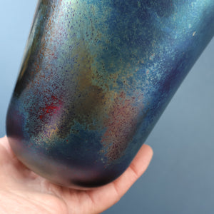 JOHN DITCHFIELD GLASFORM Large Black Lustre Vase with Dripping Red Lava Glass Decorations