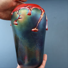 Load image into Gallery viewer, JOHN DITCHFIELD GLASFORM Large Black Lustre Vase with Dripping Red Lava Glass Decorations

