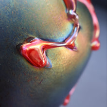 Load image into Gallery viewer, JOHN DITCHFIELD GLASFORM Large Black Lustre Vase with Dripping Red Lava Glass Decorations
