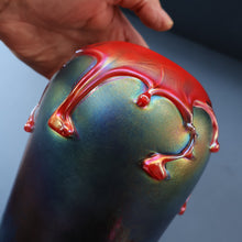 Load image into Gallery viewer, JOHN DITCHFIELD GLASFORM Large Black Lustre Vase with Dripping Red Lava Glass Decorations
