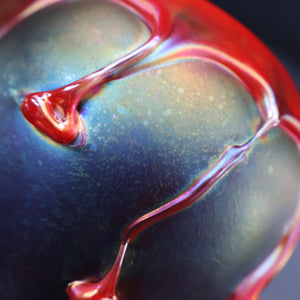 JOHN DITCHFIELD GLASFORM Large Black Lustre Vase with Dripping Red Lava Glass Decorations