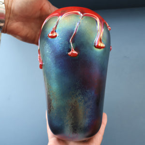 JOHN DITCHFIELD GLASFORM Large Black Lustre Vase with Dripping Red Lava Glass Decorations