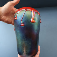 Load image into Gallery viewer, JOHN DITCHFIELD GLASFORM Large Black Lustre Vase with Dripping Red Lava Glass Decorations
