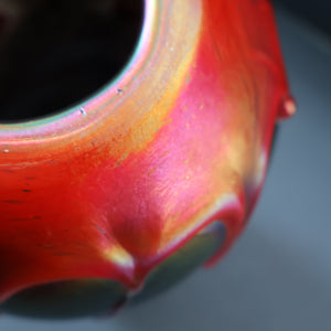 JOHN DITCHFIELD GLASFORM Large Black Lustre Vase with Dripping Red Lava Glass Decorations