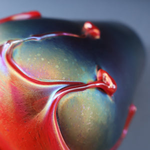 JOHN DITCHFIELD GLASFORM Large Black Lustre Vase with Dripping Red Lava Glass Decorations