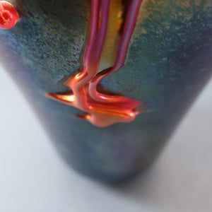 JOHN DITCHFIELD GLASFORM Large Black Lustre Vase with Dripping Red Lava Glass Decorations