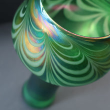 Load image into Gallery viewer, JOHN DITCHFIELD GLASFORM Tall Green Goblet Shaped Vase with Lustres and Feathered Swirls
