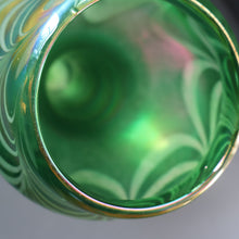Load image into Gallery viewer, JOHN DITCHFIELD GLASFORM Tall Green Goblet Shaped Vase with Lustres and Feathered Swirls
