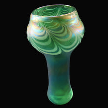 Load image into Gallery viewer, JOHN DITCHFIELD GLASFORM Tall Green Goblet Shaped Vase with Lustres and Feathered Swirls
