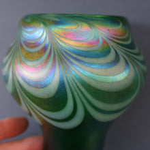 Load image into Gallery viewer, JOHN DITCHFIELD GLASFORM Tall Green Goblet Shaped Vase with Lustres and Feathered Swirls
