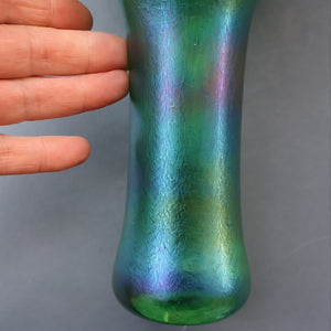 JOHN DITCHFIELD GLASFORM Tall Green Goblet Shaped Vase with Lustres and Feathered Swirls
