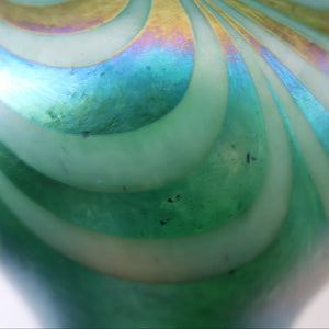 JOHN DITCHFIELD GLASFORM Tall Green Goblet Shaped Vase with Lustres and Feathered Swirls
