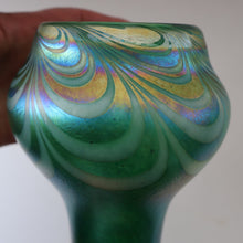 Load image into Gallery viewer, JOHN DITCHFIELD GLASFORM Tall Green Goblet Shaped Vase with Lustres and Feathered Swirls
