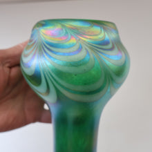Load image into Gallery viewer, JOHN DITCHFIELD GLASFORM Tall Green Goblet Shaped Vase with Lustres and Feathered Swirls
