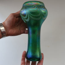 Load image into Gallery viewer, JOHN DITCHFIELD GLASFORM Tall Green Goblet Shaped Vase with Lustres and Feathered Swirls
