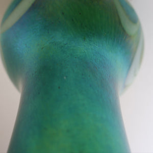 JOHN DITCHFIELD GLASFORM Tall Green Goblet Shaped Vase with Lustres and Feathered Swirls