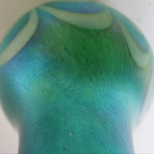 JOHN DITCHFIELD GLASFORM Tall Green Goblet Shaped Vase with Lustres and Feathered Swirls