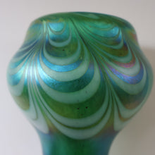 Load image into Gallery viewer, JOHN DITCHFIELD GLASFORM Tall Green Goblet Shaped Vase with Lustres and Feathered Swirls
