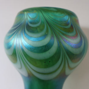 JOHN DITCHFIELD GLASFORM Tall Green Goblet Shaped Vase with Lustres and Feathered Swirls