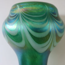 Load image into Gallery viewer, JOHN DITCHFIELD GLASFORM Tall Green Goblet Shaped Vase with Lustres and Feathered Swirls
