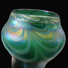 Load image into Gallery viewer, JOHN DITCHFIELD GLASFORM Tall Green Goblet Shaped Vase with Lustres and Feathered Swirls

