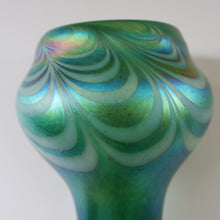 Load image into Gallery viewer, JOHN DITCHFIELD GLASFORM Tall Green Goblet Shaped Vase with Lustres and Feathered Swirls
