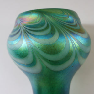 JOHN DITCHFIELD GLASFORM Tall Green Goblet Shaped Vase with Lustres and Feathered Swirls