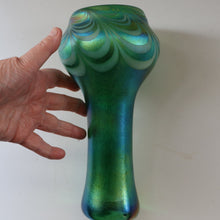 Load image into Gallery viewer, JOHN DITCHFIELD GLASFORM Tall Green Goblet Shaped Vase with Lustres and Feathered Swirls
