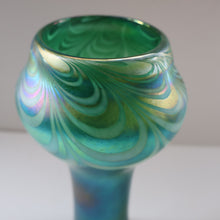Load image into Gallery viewer, JOHN DITCHFIELD GLASFORM Tall Green Goblet Shaped Vase with Lustres and Feathered Swirls
