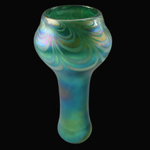 Load image into Gallery viewer, JOHN DITCHFIELD GLASFORM Tall Green Goblet Shaped Vase with Lustres and Feathered Swirls
