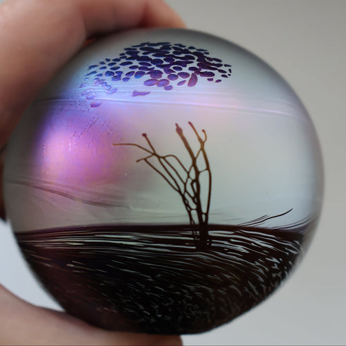 Fine GLASFORM Paperweight by John Ditchfield with Iridescent Finish and Landscape Imagery