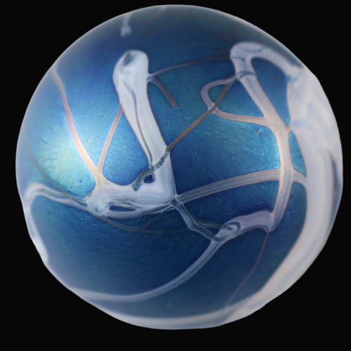 Fine GLASFORM Paperweight by John Ditchfield with Iridescent Finish and Decorative Trails