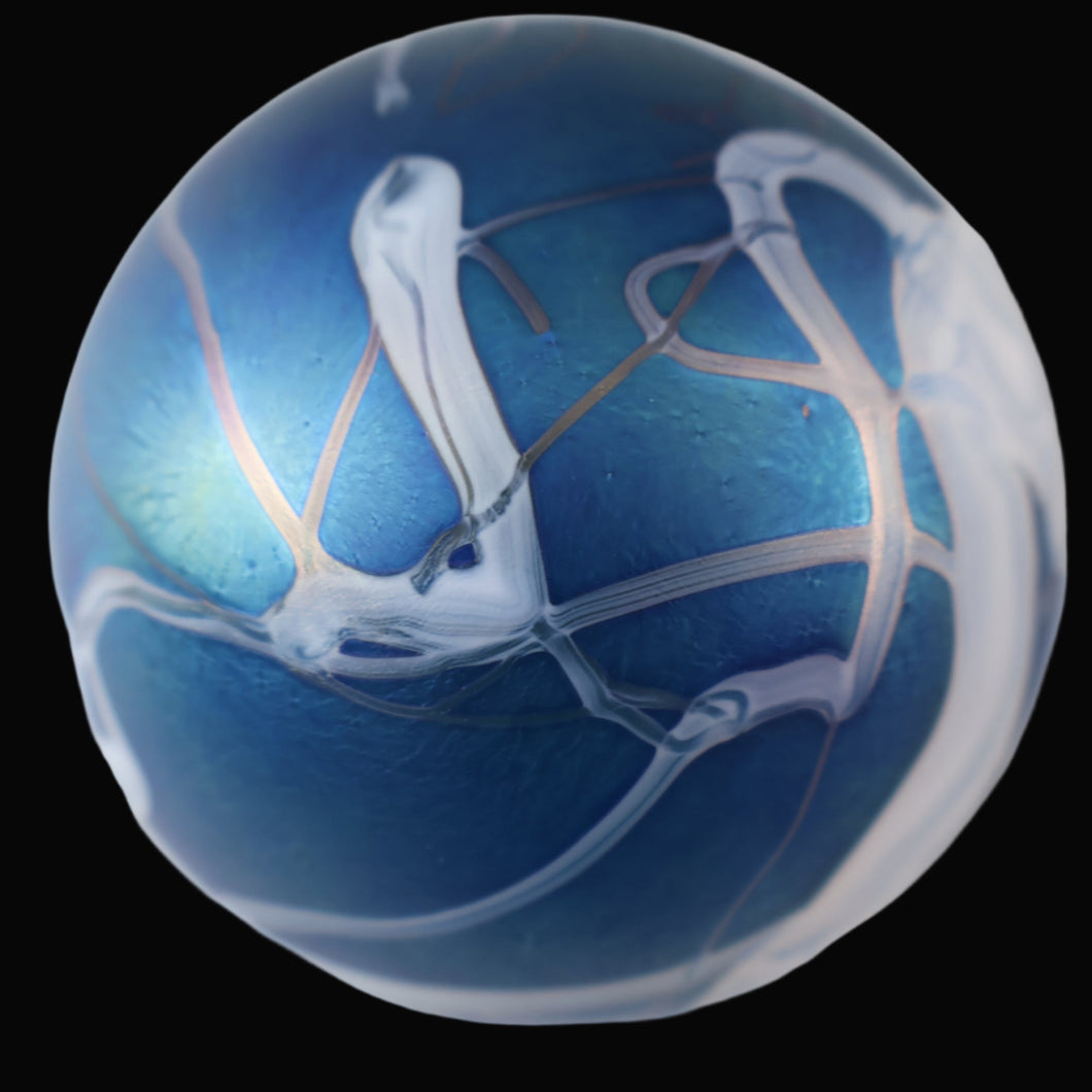 Fine GLASFORM Paperweight by John Ditchfield with Iridescent Finish and Decorative Trails