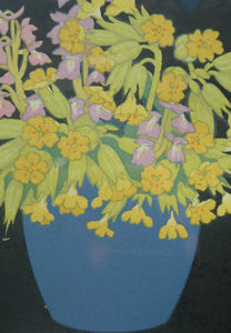 COWSLIPS. Original 1920s Colour Woodcut by John Hall Thorpe