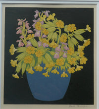 Load image into Gallery viewer, COWSLIPS. Original 1920s Colour Woodcut by John Hall Thorpe
