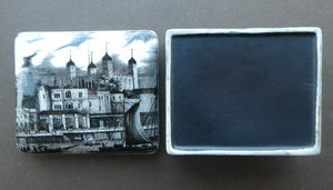 1960s Portmeirion Black and White Ceramic Box. Tower of London