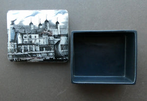1960s Portmeirion Black and White Ceramic Box. Tower of London
