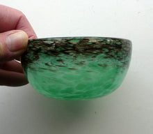 Load image into Gallery viewer, 1920s Small Monart Green Glass Bowl with Black Rim &amp; Gold Aventurines
