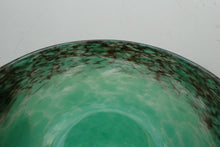 Load image into Gallery viewer, 1920s Small Monart Green Glass Bowl with Black Rim &amp; Gold Aventurines
