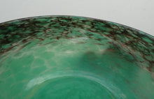 Load image into Gallery viewer, 1920s Small Monart Green Glass Bowl with Black Rim &amp; Gold Aventurines
