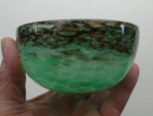 Load image into Gallery viewer, 1920s Small Monart Green Glass Bowl with Black Rim &amp; Gold Aventurines
