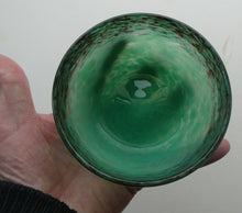 Load image into Gallery viewer, 1920s Small Monart Green Glass Bowl with Black Rim &amp; Gold Aventurines
