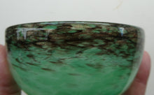 Load image into Gallery viewer, 1920s Small Monart Green Glass Bowl with Black Rim &amp; Gold Aventurines
