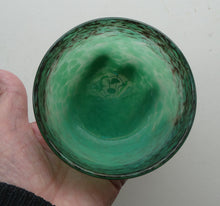 Load image into Gallery viewer, 1920s Small Monart Green Glass Bowl with Black Rim &amp; Gold Aventurines
