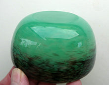 Load image into Gallery viewer, 1920s Small Monart Green Glass Bowl with Black Rim &amp; Gold Aventurines
