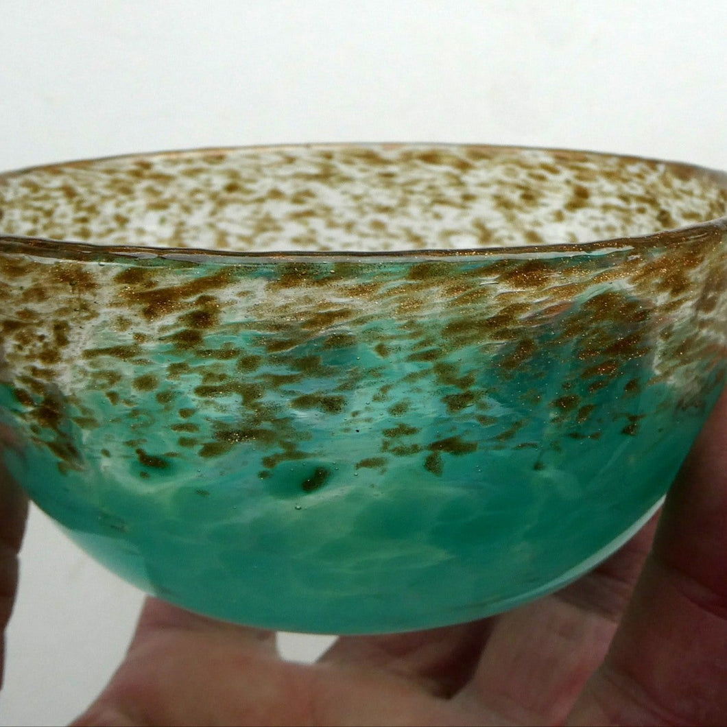 SCOTTISH GLASS. Fabulous 1920s Small Antique Monart Round Glass Bowl