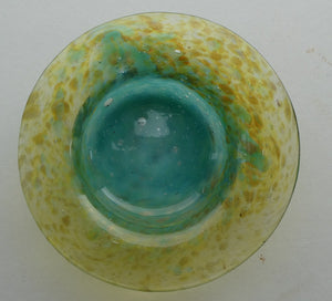 SCOTTISH GLASS. Fabulous 1920s Miniature Antique Scottish Monart Shallow Bowl with Rim. 3 3/4 inches