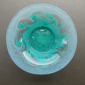 SCOTTISH GLASS. Fabulous 1920s Antique Scottish Monart Shallow Bowl with Rim. 6 inches